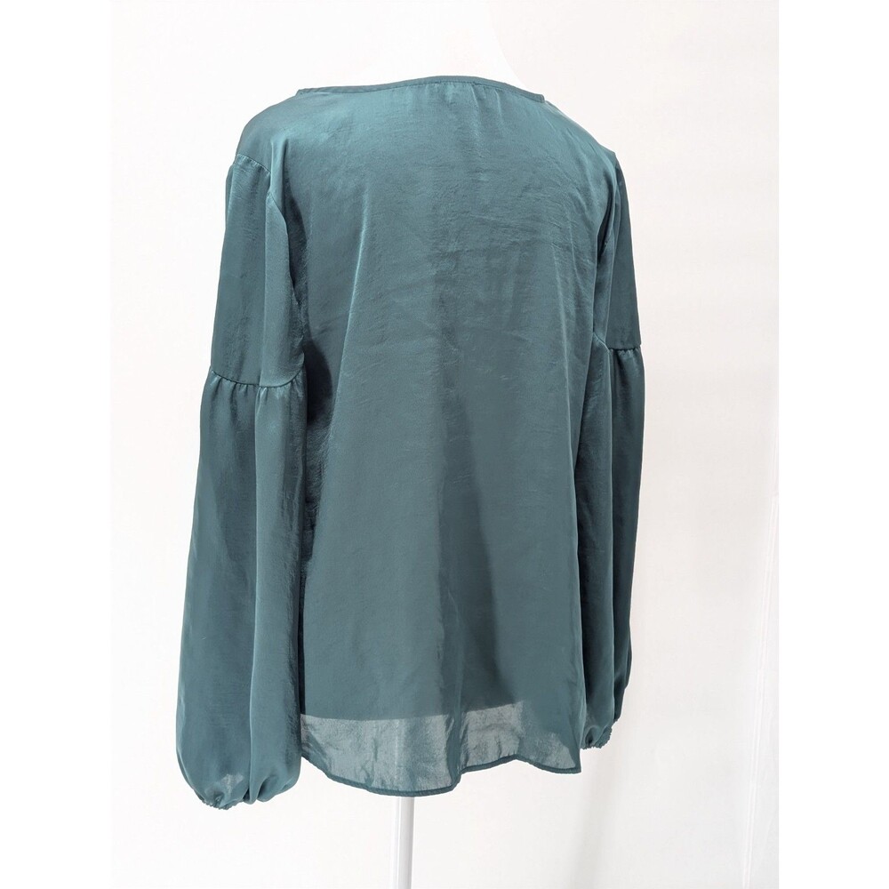 Vince Camuto Emerald Green Satin Balloon Sleeve Flowy Long Sleeve Blouse Size M - Picture 2 of 6